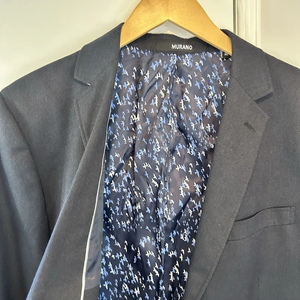 Murano Mens Slim Fit Blazer Navy Blue Textured Sport‎ Coat Bird Lining Size XL